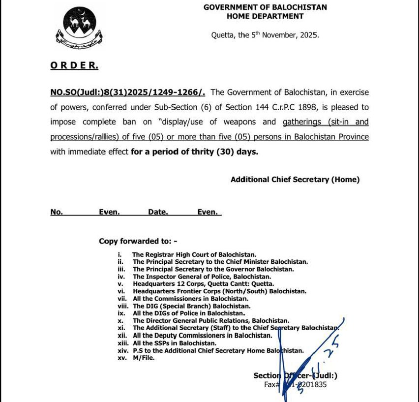 بلوچستان میں دفعہ 144